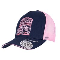 Bullzye Highway High Profile Trucker Cap (B5S2948CAP) Navy/Pink OSFM [SD]