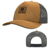 John Deere JD Quilted Canvas With Leather Patch Cap (J14A-02Y7-JDR-FKB) Brown/Charcoal OSFM