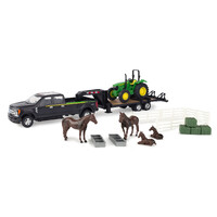 John Deere Childrens 1:32 Ford Pickup With Tractor on Trailer and Horses & Yards (47434)