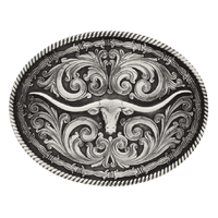 Montana Silversmiths Rope and Barbed Wire Longhorn Classic Impressions Buckle (A550S) [GD]