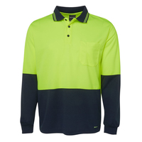 JB's Mens Hi Vis Traditional L/S Polo (6HVPL) Lime/Navy [GD]