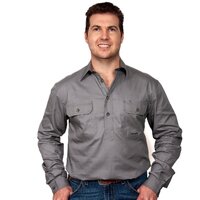 Just Country Mens Cameron Half Button Work Shirt (10101) Steel Grey