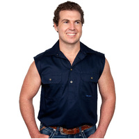 Just Country Mens Jack Sleeveless Half Button Work Shirt (10103) Navy
