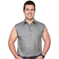 Just Country Mens Jack Sleeveless Half Button Work Shirt (10103) Steel Grey