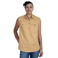 Just Country Womens Kerry Sleeveless Half Button Work Shirt (50503SAN) Sand [SD]