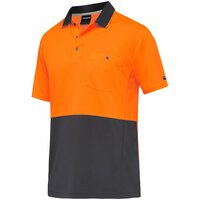 KingGee Hi Vis Workcool Hyperfreeze Spliced S/S Polo (K54205) Orange/Navy [GD]