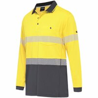 KingGee Hi Vis Workcool Hyperfreeze Spliced Taped L/S Polo (K54225) Yellow/Navy [GD]