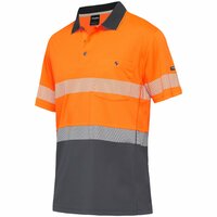 KingGee Hi Vis Workcool Hyperfreeze Spliced Taped S/S Polo (K54215) Orange/Navy [GD]