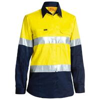Bisley Womens Hi Vis Tape Lightweight Drill L/S Shirt (BL6896_TT01) Yellow/Navy [GD]