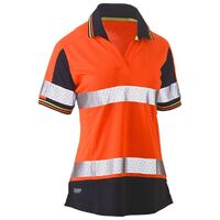 Bisley Womens Hi Vis Taped V-Neck S/S Polo (BKL1225T_TT05) Orange/Navy [GD]