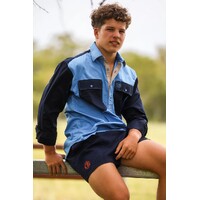 Crowbar Mens Harlequin Closed Front L/S Shirt (CBCHILLCFLSLBFNC) Light Blue/French Navy [SD]