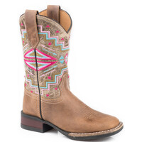 Roper Childrens Monterey Aztec Leather Western Boots (18912569) Tan