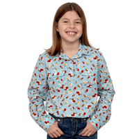 Just Country Girls Harper Half Button Print Shirt (GWLS2283) Sea Salt Poppy  [SD]