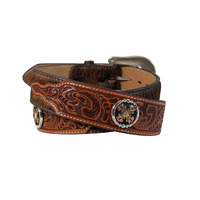 Roper Mens 1.5" Genuine Leather Hair On Floral Hand Tooled Belt (8655500) Brown [SD]