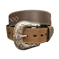 Roper Mens 1 1/2" Bridle Leather Western Stitch Design Belt (9536500) Brown [SD]