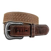 Roper Mens 1.1/2" Leather Basket Weave with Croc Embossed Tabs Belt (9571500) Brown [SD]