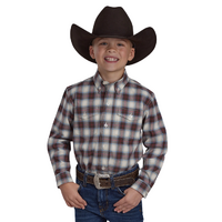 Roper Boys Amarillo Collection L/S Shirt (30378700) Plaid Brown [SD]