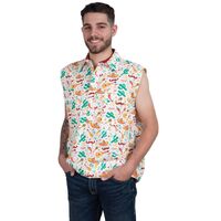 Just Country Mens Logan Half Button Sleeveless Print Shirt (MWNSR242) White Cactus/Chilli [SD]