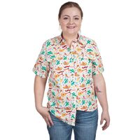 Just Country Womens Izzy S/S Full Button Print Shirt (WWSSR242) White Cactus/Chilli [SD]