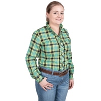 Just Country Womens Abbey Frills L/S Full Button Print Shirt (WWLS2465) Spearmint/Black Lurex Plaid [SD]