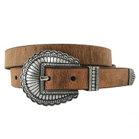 Roper Womens 1.1/4" Distressed Leather Belt With 3 Piece Buckle (9666300) Brown [SD]