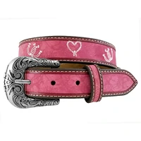 Roper Girls 1.1/4" Manmade Leather Belt (9714300) Pink/Embroidered Horseshoes/Lassos