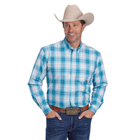 Roper Mens Amarillo Collection L/S Shirt (01379015) Plaid Blue [SD]