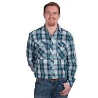 Just Country Mens Austin Full Button L/S Print Shirt (MWLS2510) Navy/Aqua Check [SD]