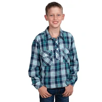 Just Country Boys Brayden Half Button L/S Print Shirt (BWLS2510) Navy/Aqua Check [SD]