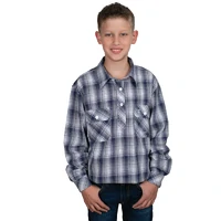 Just Country Boys Brayden L/S Half Button Shirt (BWLS2526) Admiral Blue/Slate Check [SD]