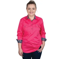 Just Country Womens Jahna Trim Half Button L/S Shirt (WWLS2512) Hot Pink/Navy Meadow Flowers [SD]