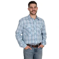 Just Country Mens Austin Full Button L/S Print Shirt (MWLS2528) Light Blue Plaid [SD]