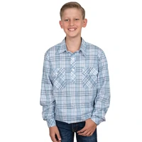 Just Country Boys Brayden Half Button L/S Print Shirt (BWLS2528) Light Blue Plaid [SD]