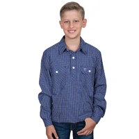 Just Country Boys Brayden Half Button L/S Print Shirt (BWLS2533) Cobalt/White/Yellow [SD]