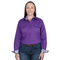 Just Country Womens Jahna Trim Half Button L/S Print Shirt (WWLS2556) Purple/Lilac Blossoms [SD]