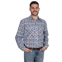 Just Country Mens Austin Full Button L/S Print Shirt (MWLS2534) Blue/Navy/Orange Plaid [SD]