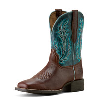 Ariat Womens Round Up Filly Western Boots (10064073) Oiled Teak/Loyal Blue [SD]