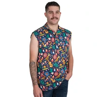 Just Country Mens Logan Half Button Sleeveless Print Shirt (MWNSR250) Navy Fiesta [SD]