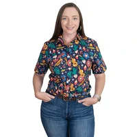 Just Country Womens Izzy Full Button S/S Print Shirt (WWSSR250) Navy Fiesta [SD]