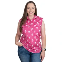 Just Country Womens Lilly Half Button Sleeveless Print Shirt (WWNSR253) Rose Brew [SD]