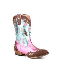 Roper Kids Birdie Western Boots (18566646) Pink/Teal/Tan