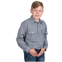 Just Country Boys Brayden Half Button L/S Print Shirt (BWLS2585) Navy/Light Blue Check [SD]