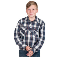 Just Country Boys Brayden Half Button L/S Print Shirt (BWLS2584) Navy/Red Plaid [SD]