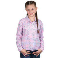 Just Country Girls Harper Half Button L/S Print Shirt (GWLS2561) Light Pink & Navy Plaid [SD]