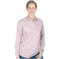 Just Country Womens Georgie Half Button L/S Print Shirt (WWLS2573) White Floral [SD]