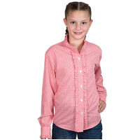 Just Country Girls Gracie Frills Full Button L/S Print Shirt (GWLS2566) Light Pink/Pink Plaid [SD]