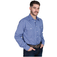 Just Country Mens Austin Full Button Print L/S Work Shirt (MWLS2588) Cobalt/Light Blue Check [SD]