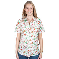 Just Country Womens Izzy Full Button Print S/S Work Shirt (WWSSC250) White Christmas [SD]