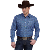 Roper Mens Amarillo Collection L/S Print Shirt (01225023) Print Blue [SD]