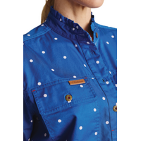 S.Kidman Womens Acacia Frill Neck Half Button L/S Print Shirt (1SHW00035) Mid Blue